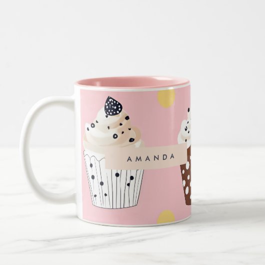 Monogramm Personalisierter Niedlicher Süßkuchen Zweifarbige Tasse (Links)