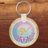 Monogramm personalisierter Schmetterling Schlüsselanhänger (Vorderseite)