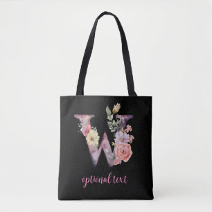 Monogramm personalisierter schwarzer Rosa-Buchstab Tasche