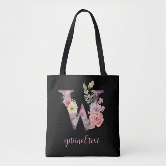 Monogramm personalisierter schwarzer Rosa-Buchstab Tasche (Vorderseite)