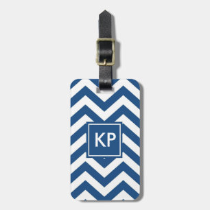 Monogramm personalisiertes blaues Chevron-Gepäckan Gepäckanhänger
