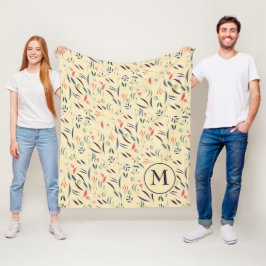 Monogramm personalisiertes Blumenmuster Fleecedecke