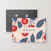 Monogramm-Personalisiertes Cherry-Leaf-Muster Button (Vorderseite/Rückseite)