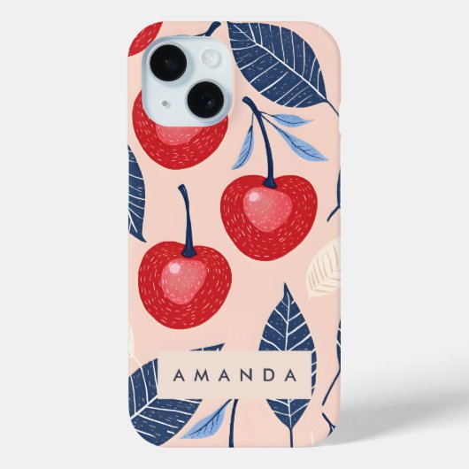 Monogramm-Personalisiertes Cherry-Leaf-Muster Case-Mate iPhone Hülle (Rückseite)
