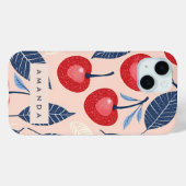 Monogramm-Personalisiertes Cherry-Leaf-Muster Case-Mate iPhone Hülle (Rückseite (Horizontal))
