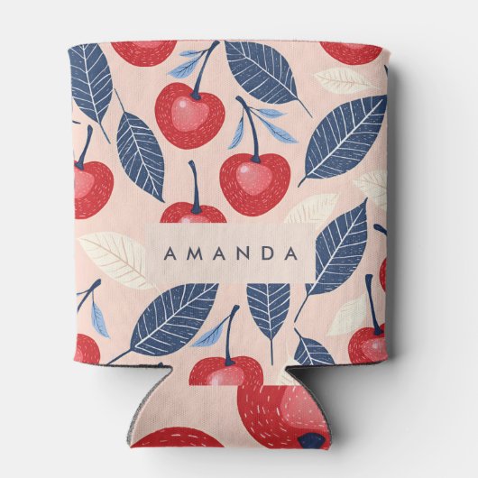 Monogramm-Personalisiertes Cherry-Leaf-Muster Dosenkühler (Rückseite)