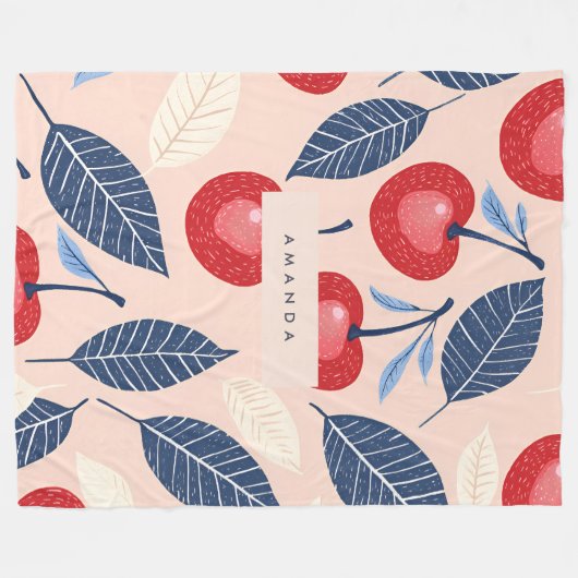 Monogramm-Personalisiertes Cherry-Leaf-Muster Fleecedecke (Vorderseite (Horizontal))
