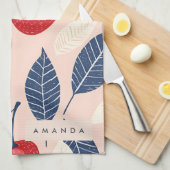 Monogramm-Personalisiertes Cherry-Leaf-Muster Geschirrtuch (Viertel Falte)