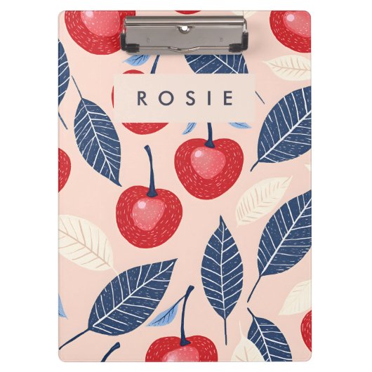 Monogramm-Personalisiertes Cherry-Leaf-Muster Klemmbrett (Vorderseite)