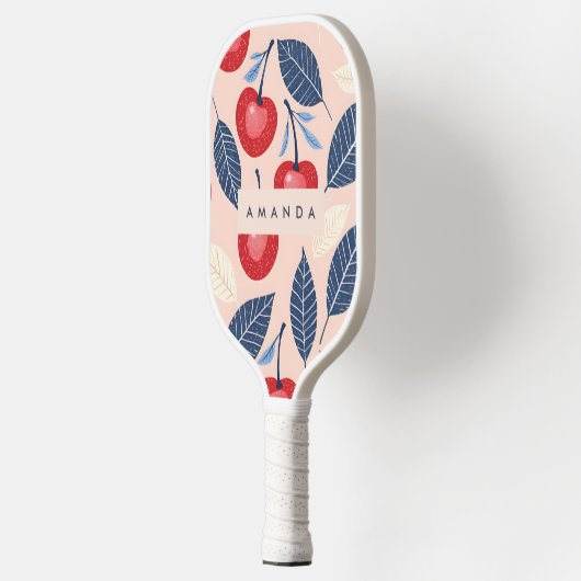 Monogramm-Personalisiertes Cherry-Leaf-Muster Pickleball Schläger (Links)