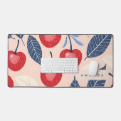 Monogramm-Personalisiertes Cherry-Leaf-Muster Schreibtischunterlage (Tastatur & Maus)