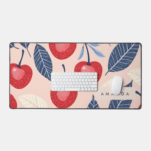 Monogramm-Personalisiertes Cherry-Leaf-Muster Schreibtischunterlage (Tastatur & Maus)