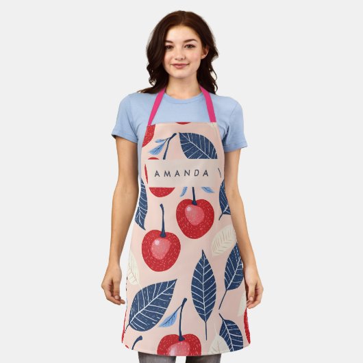 Monogramm-Personalisiertes Cherry-Leaf-Muster Schürze (Getragen)