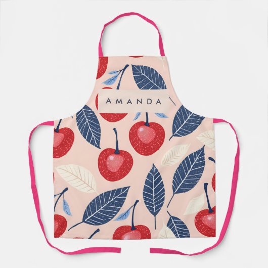 Monogramm-Personalisiertes Cherry-Leaf-Muster Schürze (Vorderseite)