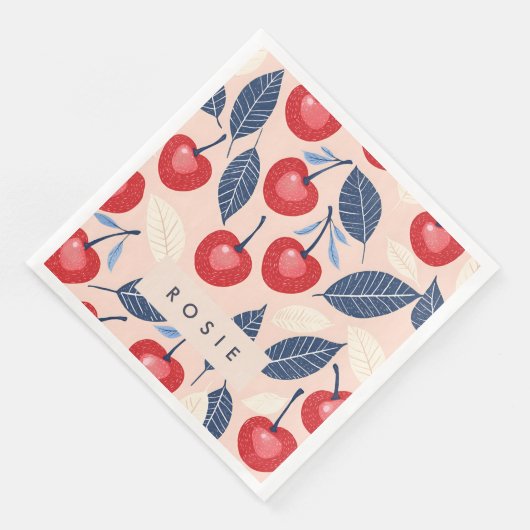 Monogramm-Personalisiertes Cherry-Leaf-Muster Serviette (Ecke)