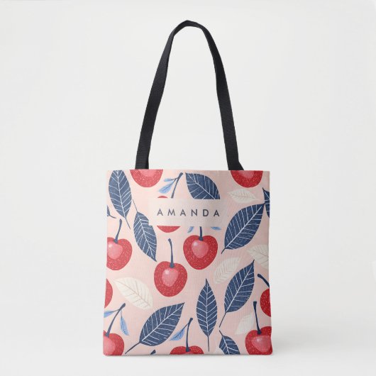 Monogramm-Personalisiertes Cherry-Leaf-Muster Tasche (Vorderseite)