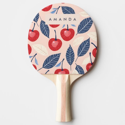 Monogramm-Personalisiertes Cherry-Leaf-Muster Tischtennis Schläger (Vorderseite)