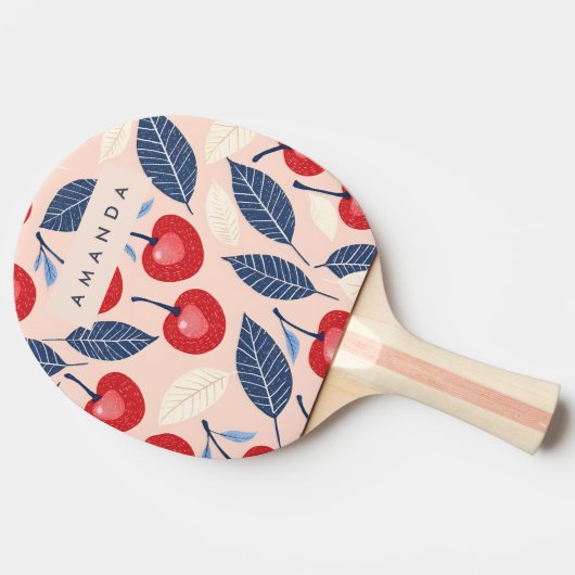 Monogramm-Personalisiertes Cherry-Leaf-Muster Tischtennis Schläger (Seitenansicht)