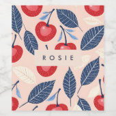 Monogramm-Personalisiertes Cherry-Leaf-Muster Weinetikett (Einzelnes Label)