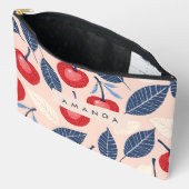Monogramm-Personalisiertes Cherry-Leaf-Muster Zubehörtasche (Offen)