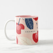 Monogramm-Personalisiertes Cherry-Leaf-Muster Zweifarbige Tasse (Links)