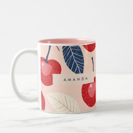 Monogramm-Personalisiertes Cherry-Leaf-Muster Zweifarbige Tasse