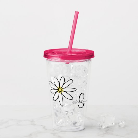 Monogramm Personalisiertes Daisy Doodle-Geschenk Acryltrinkbecher (Rückseite Ice)