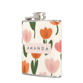 Monogramm Personalisiertes Niedliches Federmuster Flachmann (Links)