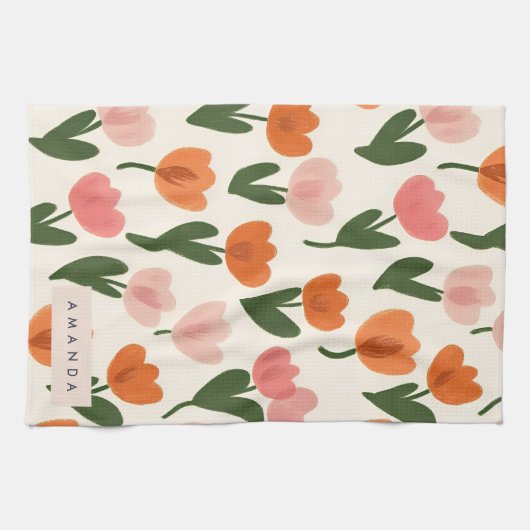 Monogramm Personalisiertes Niedliches Federmuster Geschirrtuch (Horizontal)