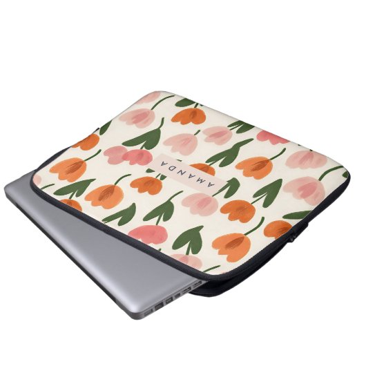 Monogramm Personalisiertes Niedliches Federmuster Laptopschutzhülle (Vorne Knopf)