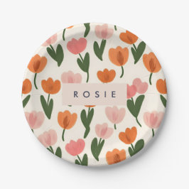 Monogramm Personalisiertes Niedliches Federmuster Pappteller