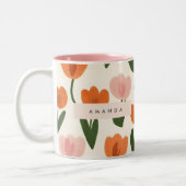 Monogramm Personalisiertes Niedliches Federmuster Zweifarbige Tasse (Links)