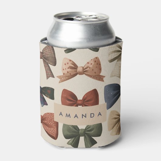 Monogramm Personalisiertes Retro-Vintages Muster Dosenkühler (Kanne Vorderseite)