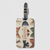 Monogramm Personalisiertes Retro-Vintages Muster Gepäckanhänger (Vorderseite Vertikal)