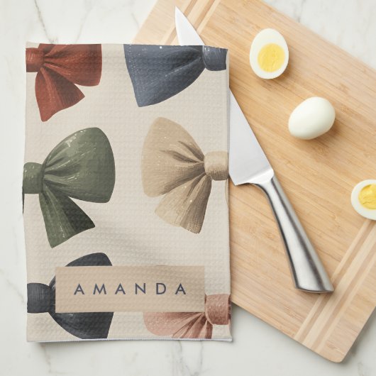 Monogramm Personalisiertes Retro-Vintages Muster Geschirrtuch (Viertel Falte)