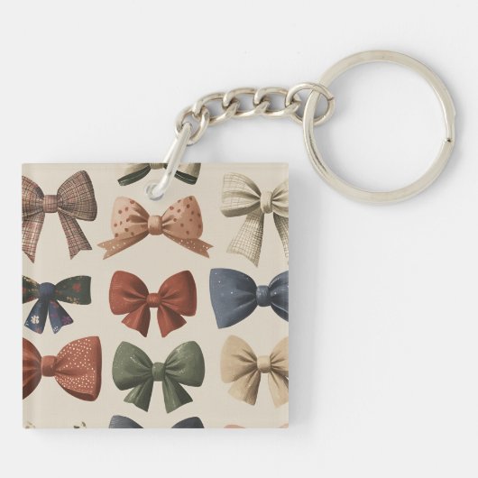 Monogramm Personalisiertes Retro-Vintages Muster Schlüsselanhänger (Rückseite)