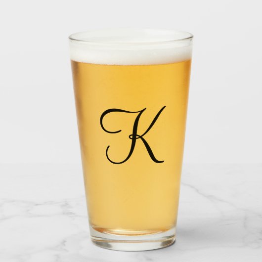 Monogramm Personalisiertes Schwarzes Skript trinke Glas (Vorne (Gefüllt))