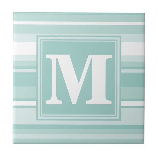 Monogramm Pfefferminzstreifen Fliese (Vorderseite)