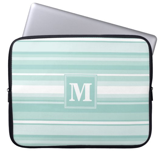 Monogramm Pfefferminzstreifen Laptopschutzhülle (Vorderseite)
