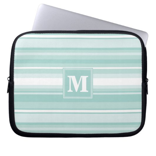 Monogramm Pfefferminzstreifen Laptopschutzhülle (Vorderseite)