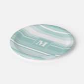 Monogramm Pfefferminzstreifen Pappteller (Schrägansicht)