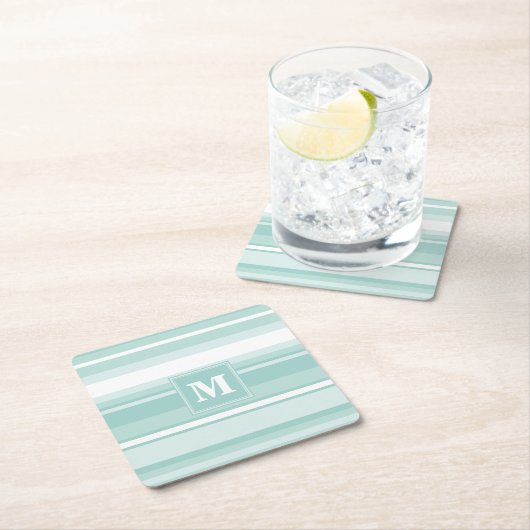 Monogramm Pfefferminzstreifen Rechteckiger Pappuntersetzer (Vor Ort)