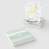 Monogramm Pfefferminzstreifen Steinuntersetzer (Seitenansicht)