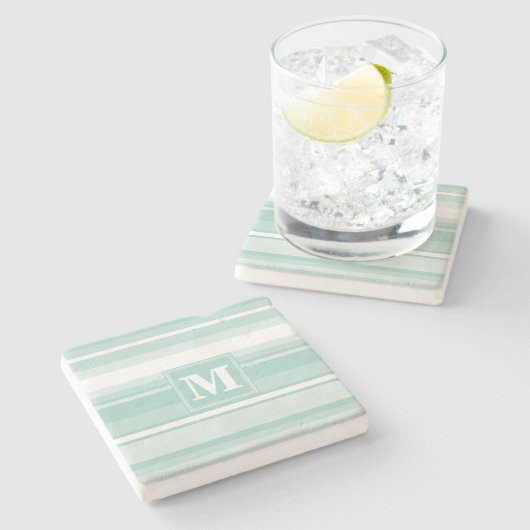 Monogramm Pfefferminzstreifen Steinuntersetzer (Seitenansicht)