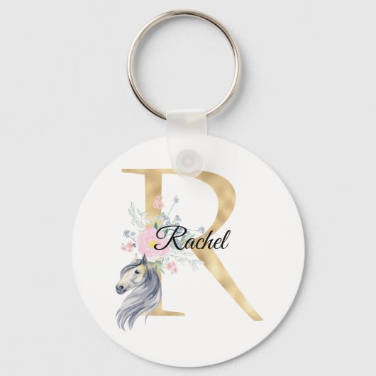 Monogramm Pferd niedlich florale mädchenhafte Pfer Schlüsselanhänger (Vorderseite)