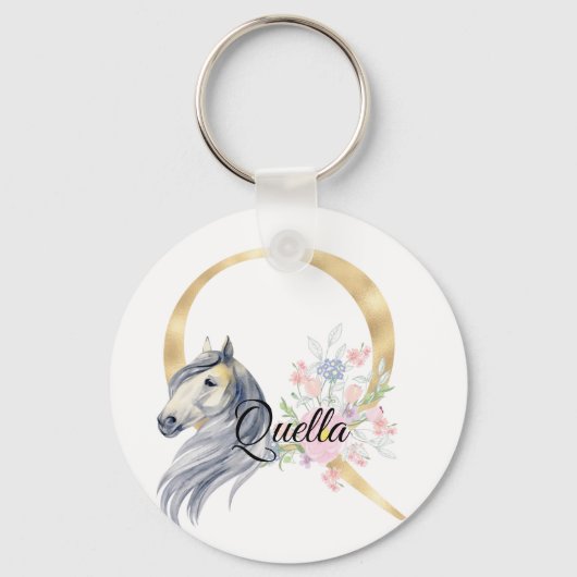 Monogramm Pferd niedlich florale mädchenhafte Pfer Schlüsselanhänger (Vorderseite)