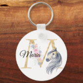 Monogramm Pferd niedlich florale mädchenhafte Pfer Schlüsselanhänger (Vorderseite)