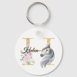 Monogramm Pferd süß floral Mädchenname Reitsport  Schlüsselanhänger