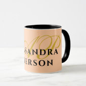 Monogramm Pfirsich Gold Schwarz Name Minimalistisc Tasse (VorderseiteRechts)
