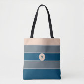 Monogramm Pfirsich Grau Blau Gestreift Modern Chic Tasche (Vorderseite)